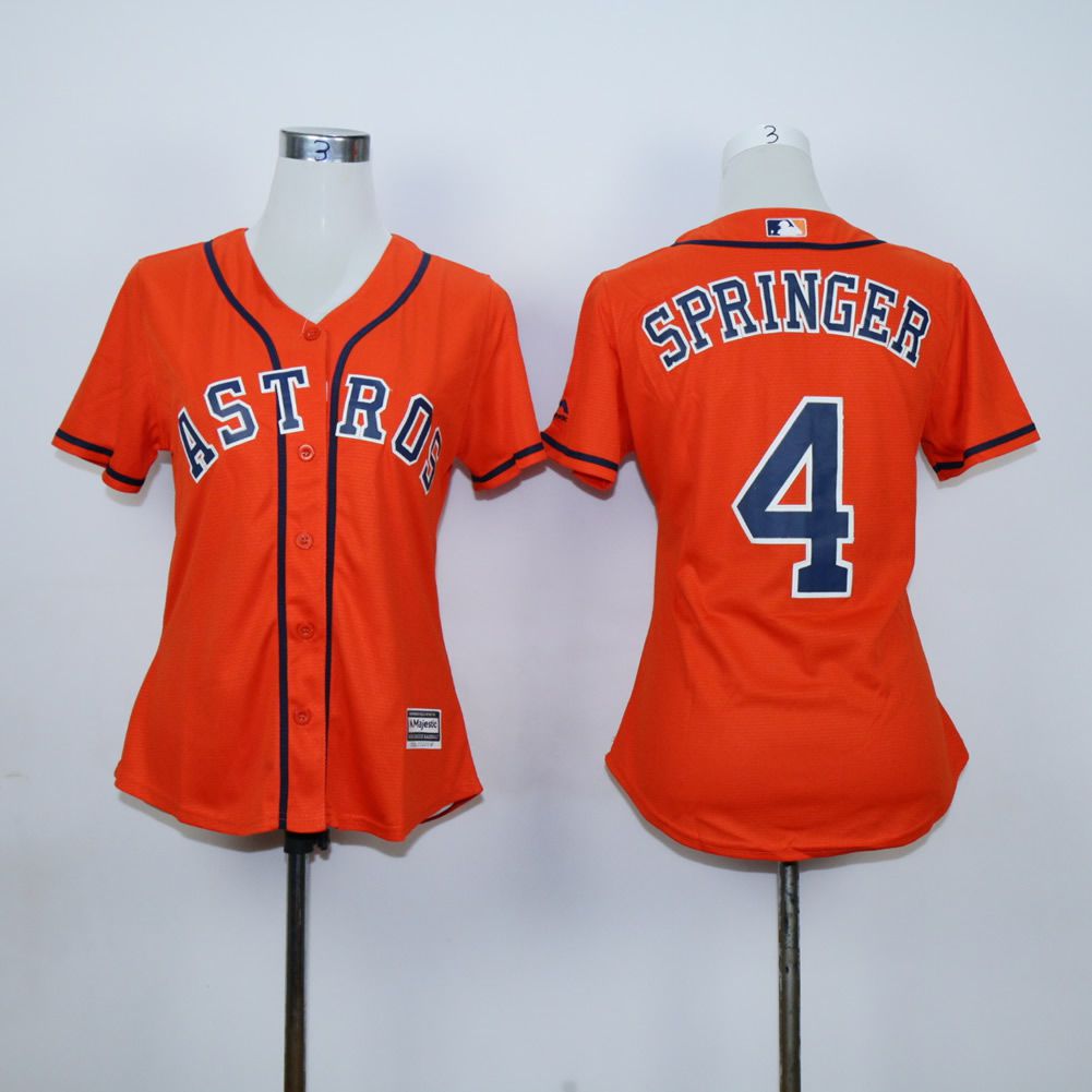 Women Houston Astros #4 Springer Oragne MLB Jerseys->women mlb jersey->Women Jersey